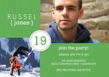Green Stripes Photo Birthday Invitation