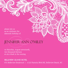 Pink and White Intricate Lace Sweet Sixteen Invitation