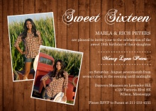Golden Woodgrain Photo Sweet Sixteen Invitation