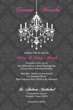Gray and Pink Damask Chandelier Quinceanera Invitation