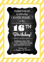 Yellow Striped Chalkboard Frame Sweet Sixteen Invitation