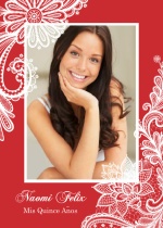 Red and White Lace Quinceanera Invitation