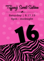 Pink Zebra Print Mini Sweet Sixteen Invitation
