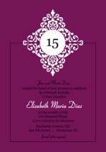 Purple and Black Floral Monogram Quinceanera Invitation
