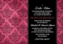 Pink and Black Grunge Damask Quinceanera Invitation