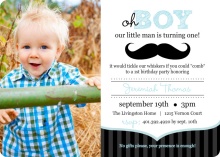 Blue and Black Moustache  1st Birthday Invitation