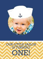 Nautical Sailor Hat Blue and Gold 1st Birthday Invitation