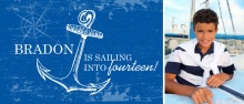 Blue Grunge Anchor and Compass Nautical Birthday Invitation