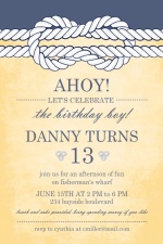 Rustic Yellow and Navy Knot Nautical Birthday Invitation