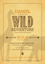 Rustic Yellow Jungle Safari Animal Birthday Invitation