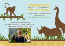 Blue Jungle Animals Safari Birthday Invitation
