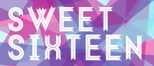 Bright Pink Purple and Blue Geometric Sweet Sixteen Invite