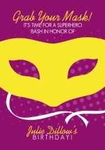 Yellow Superhero Mask Birthday Invitation