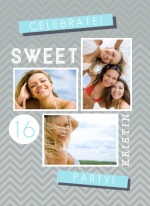 Gray and Blue Modern Sweet Sixteen Invitation