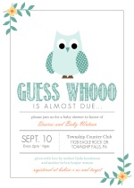 Teal Blue Owl Boy Baby Shower Invitation