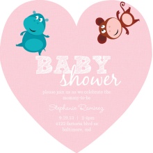 Pink Jungle Animals Baby Shower Invite