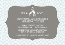 Blue Girafee Boy Safari Baby Shower Invitation