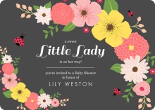 Floral Pink and Black Ladybug Baby Shower Invitation