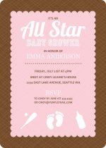 Brown and Pink Baseball Girl Baby Shower Invite
